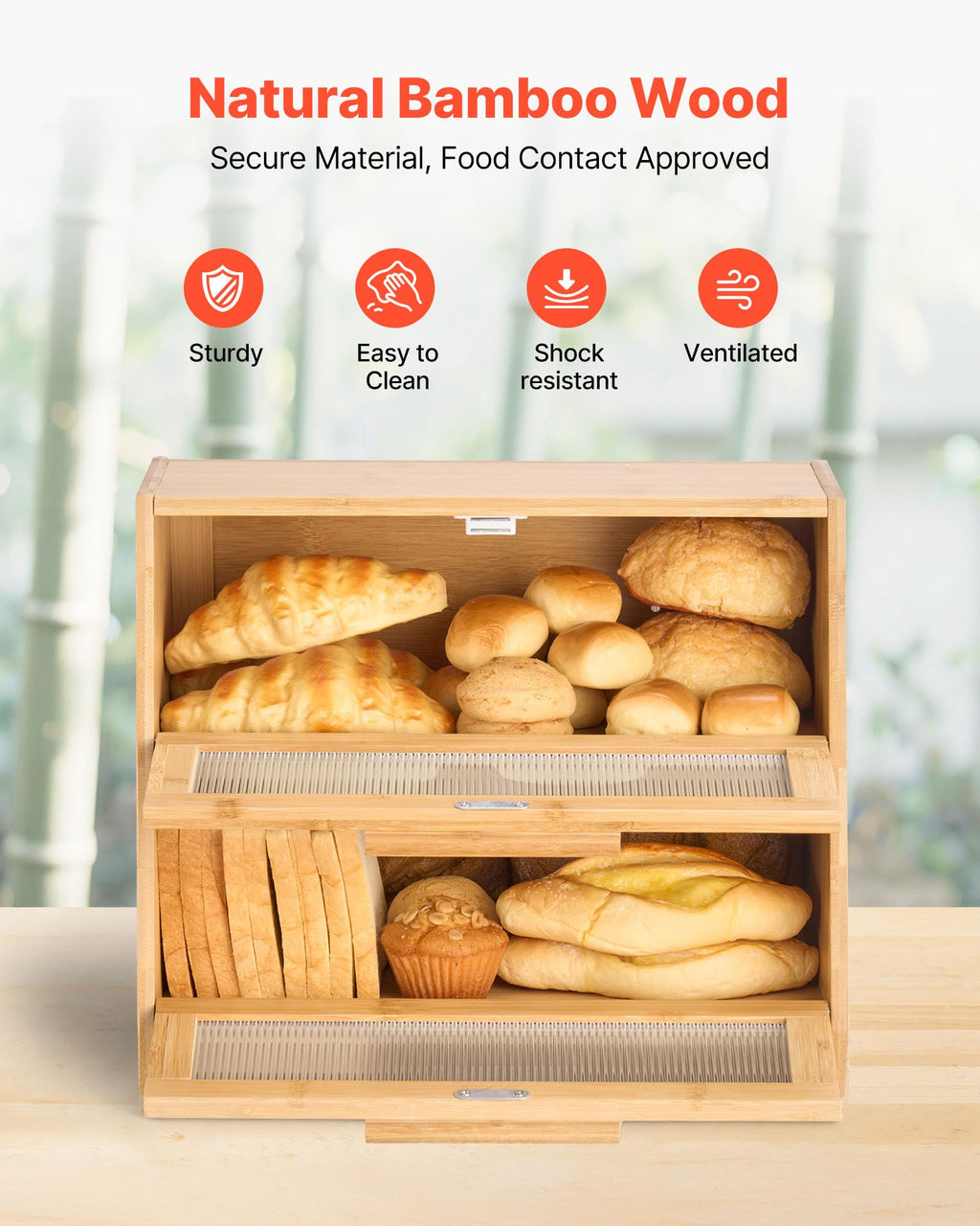 Large Capacity Bamboo Bread Box V3858
