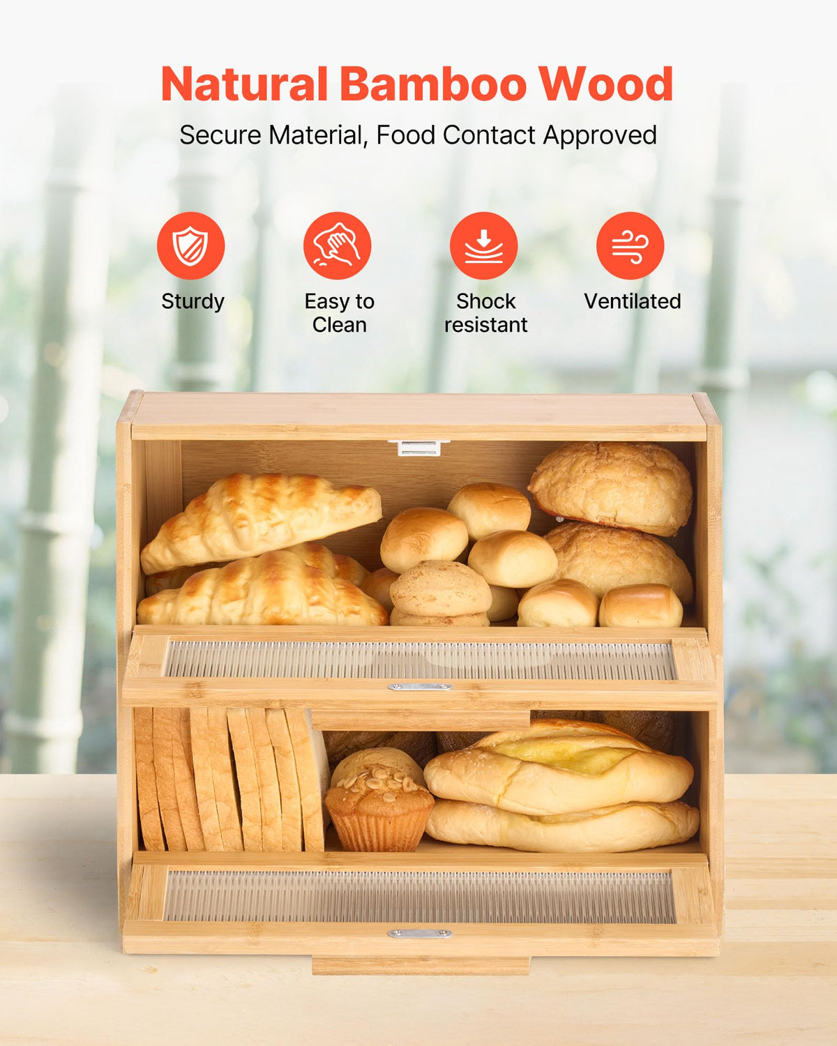 Large Capacity Bamboo Bread Box V3858
