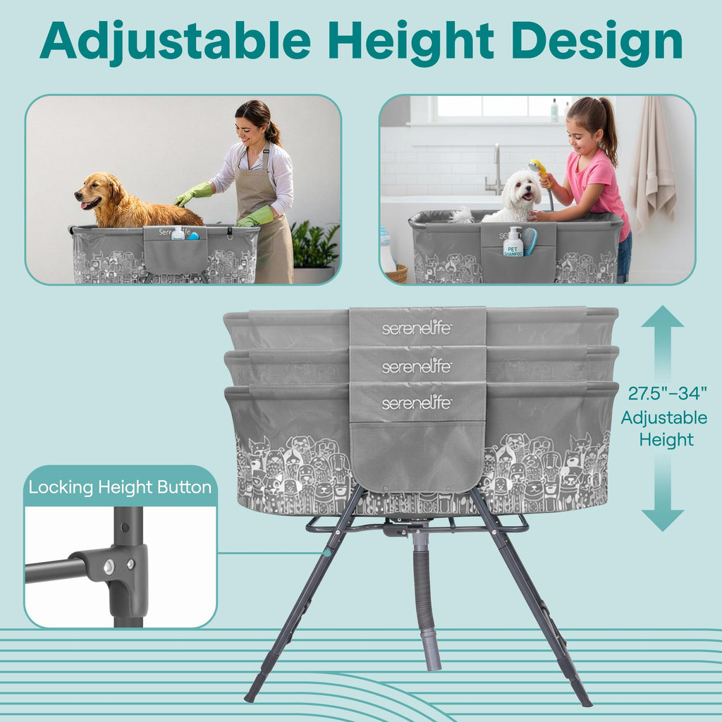 Foldable Dog Bath Tub with Drain Hose, 130 lb Capacity, Gray B3538