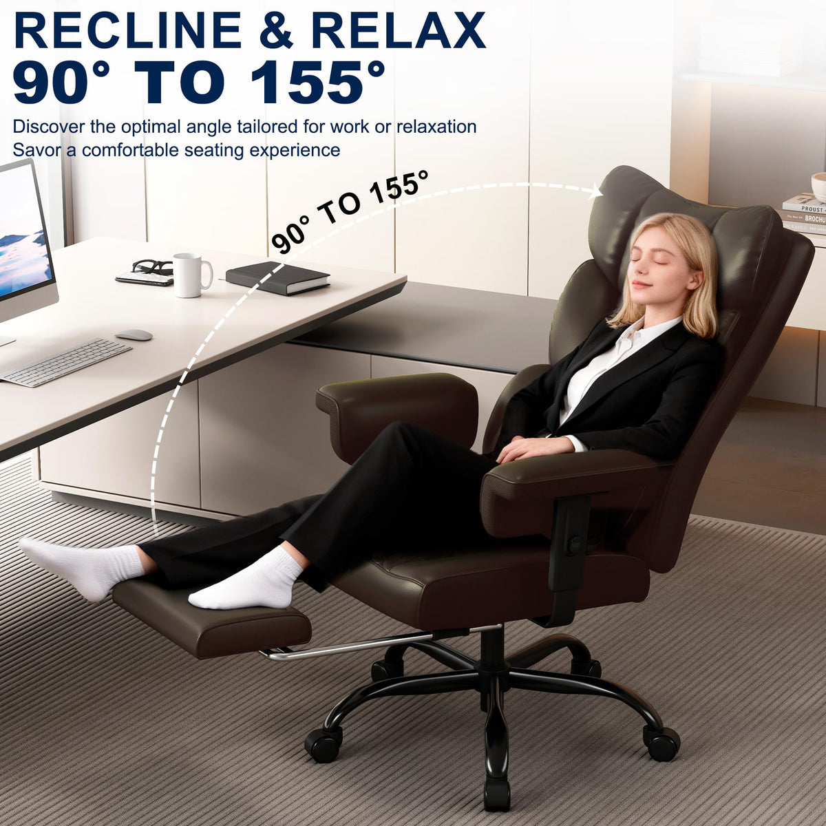 Big and Tall Faux Leather Office Chair with Footrest K226