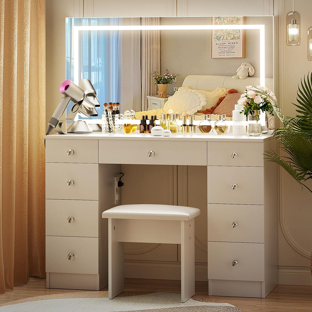Vanity with Lighted Mirror and 9 Drawers N5687