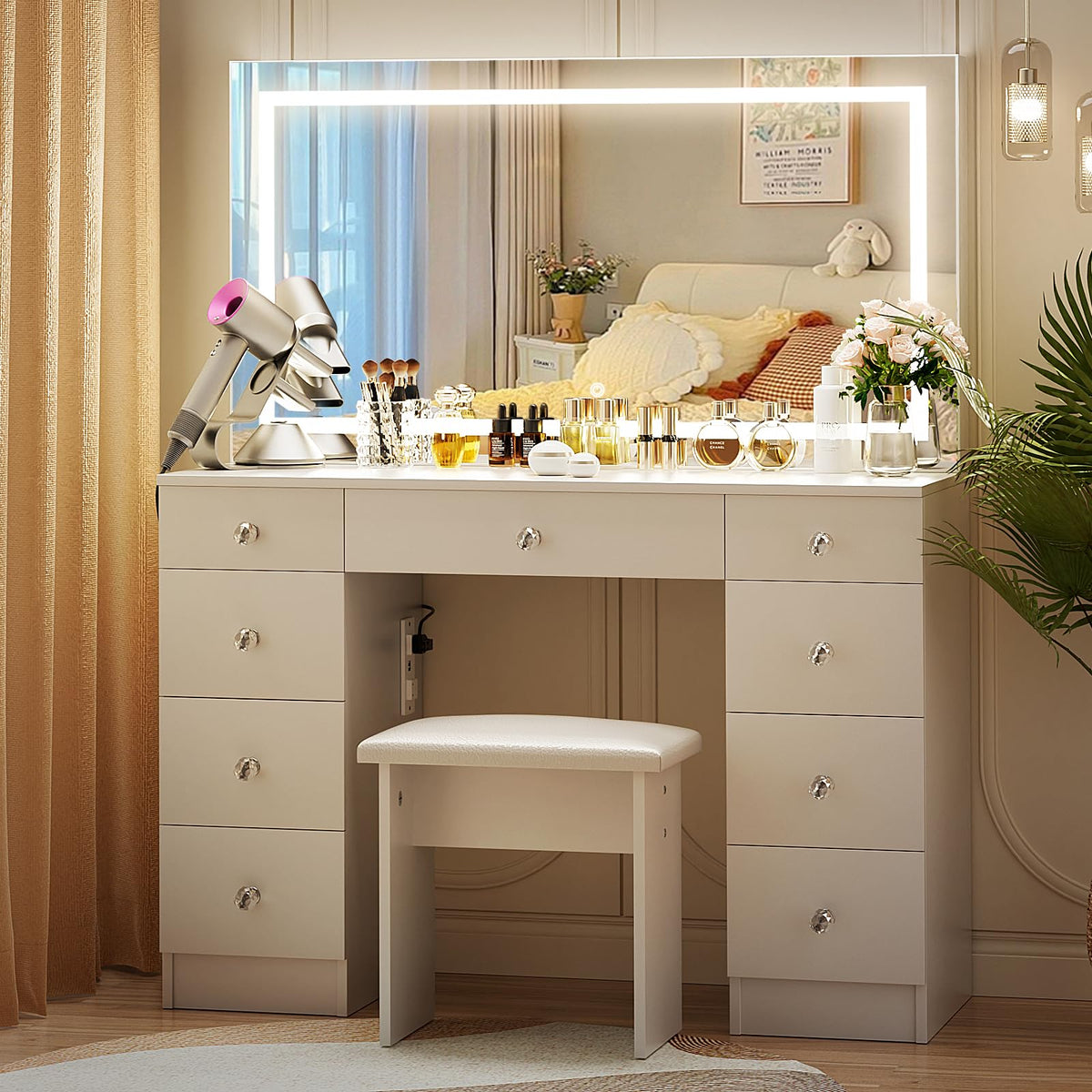 Vanity with Lighted Mirror and 9 Drawers N5687