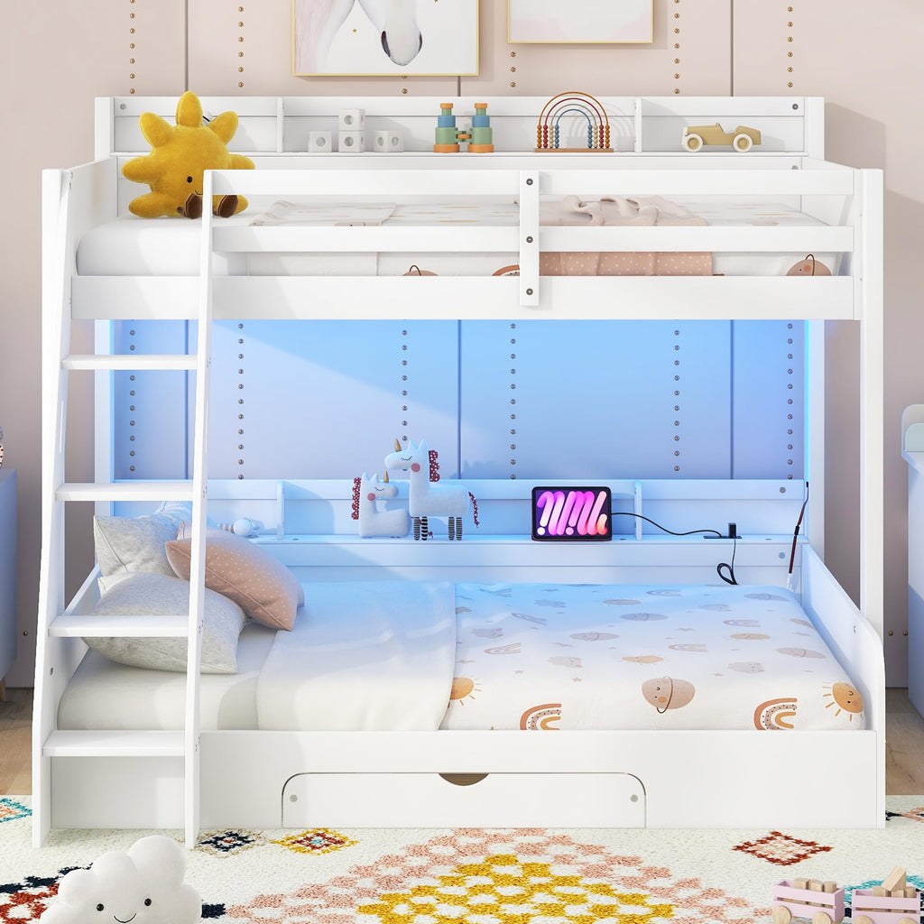 Twin Over Full Bunk Bed with Storage Shelves Q1694