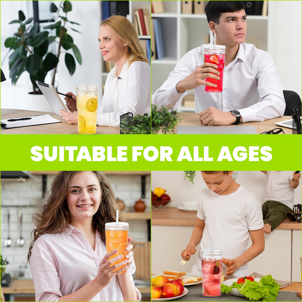 Clear 22 oz Glass Cup with Lid and Straw E6840