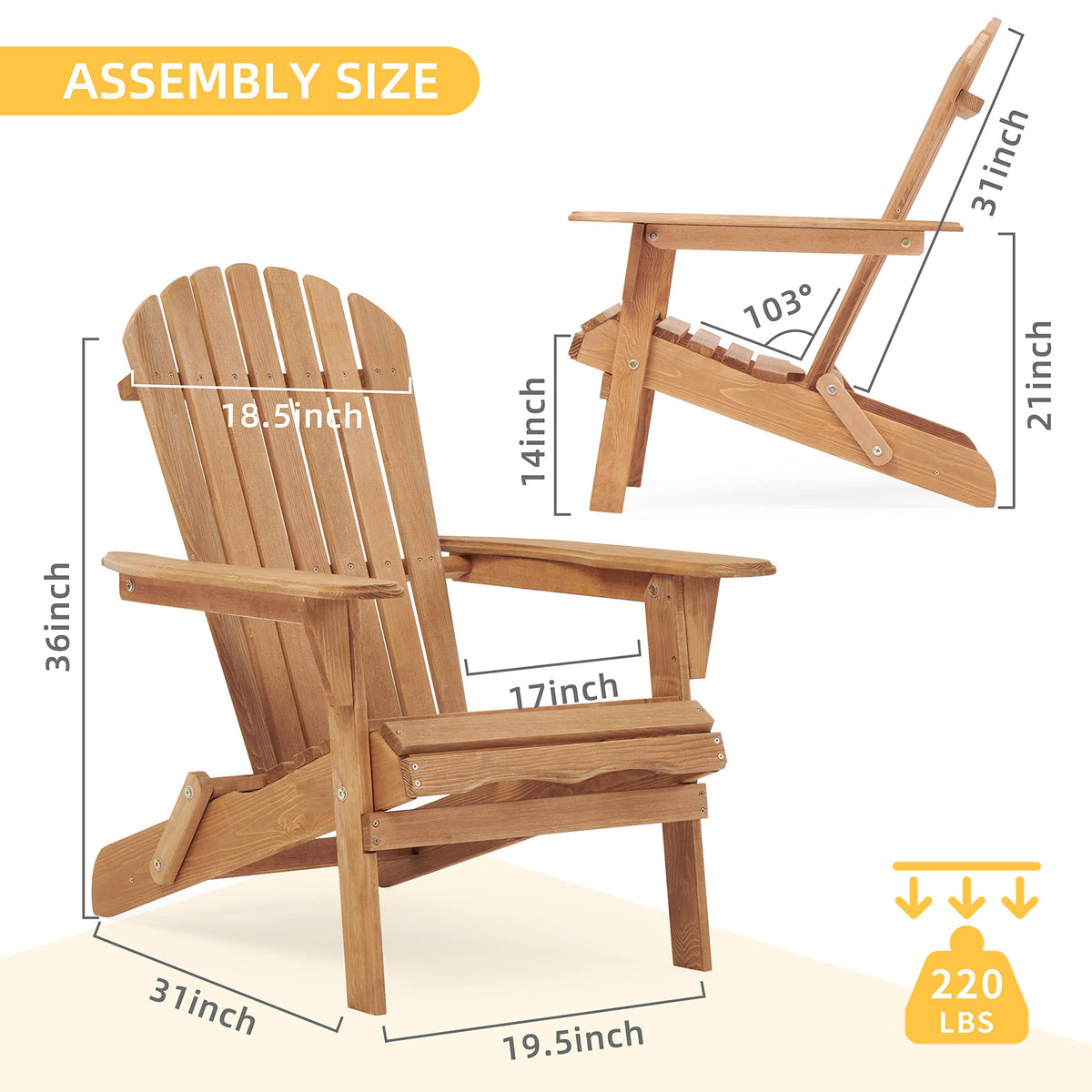 Folding Adirondack Chair Set of 2 Solid Cedar Wood T356930