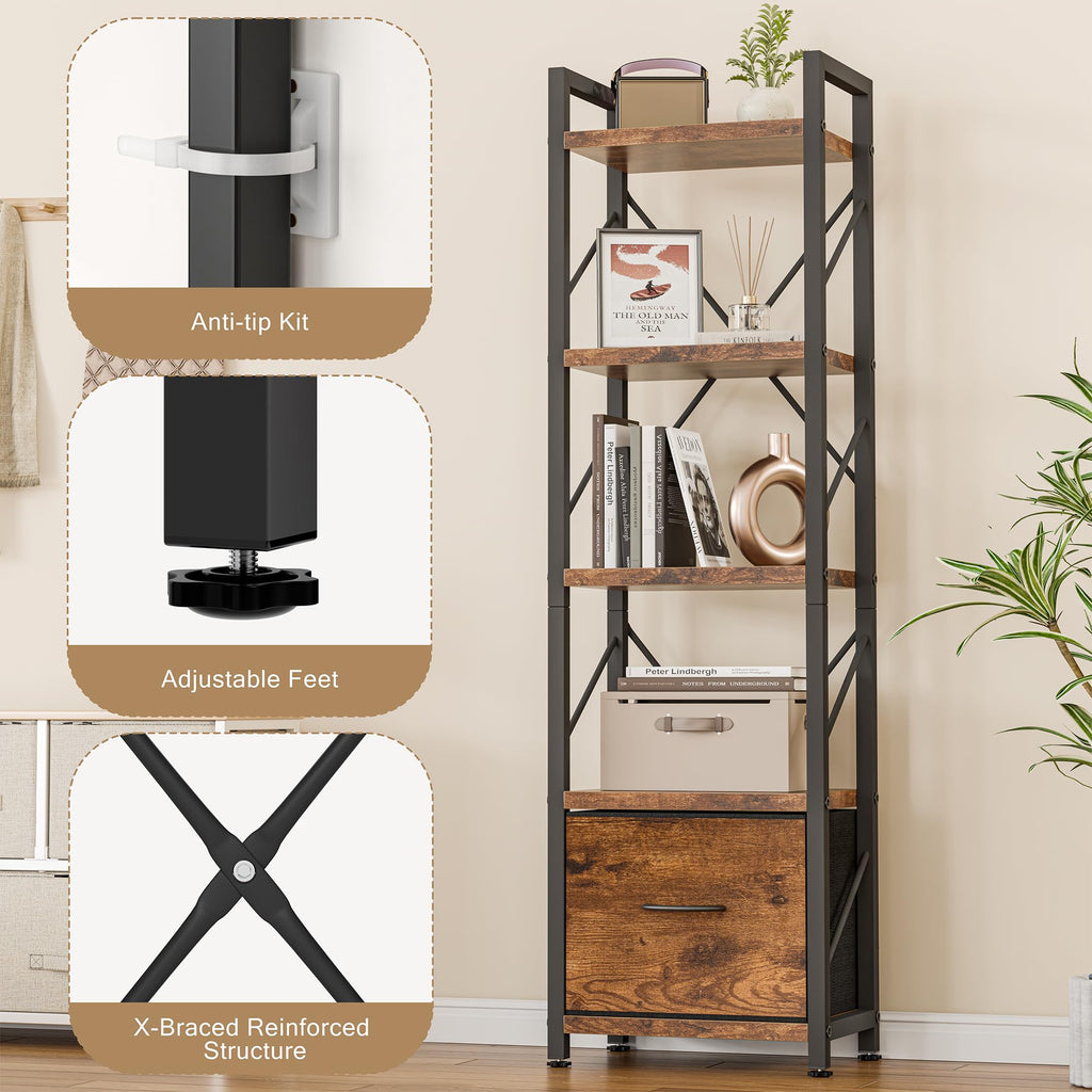 5 Tier Bookshelf with Drawer W25046