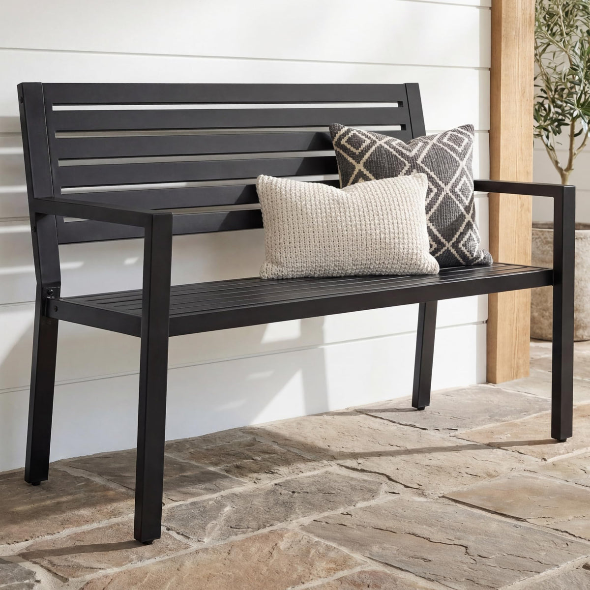 Heavy Duty Steel Outdoor Bench with Armrests J445