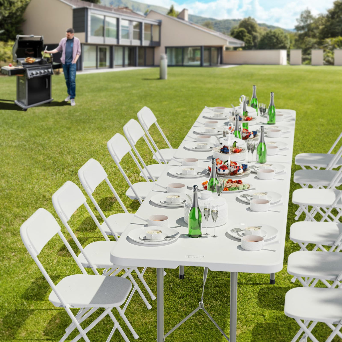 6 Foot White Plastic Folding Table with Carrying Handle O91341