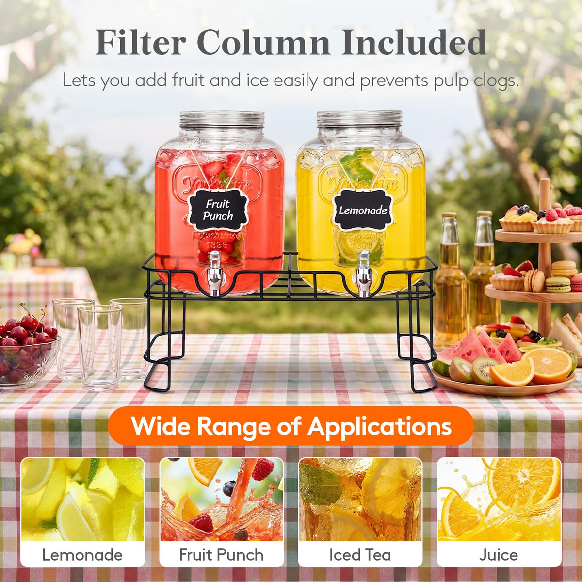 1.6 Gallon Glass Drink Dispenser with Stand & Fruit Infuser 2 Pcs D9935