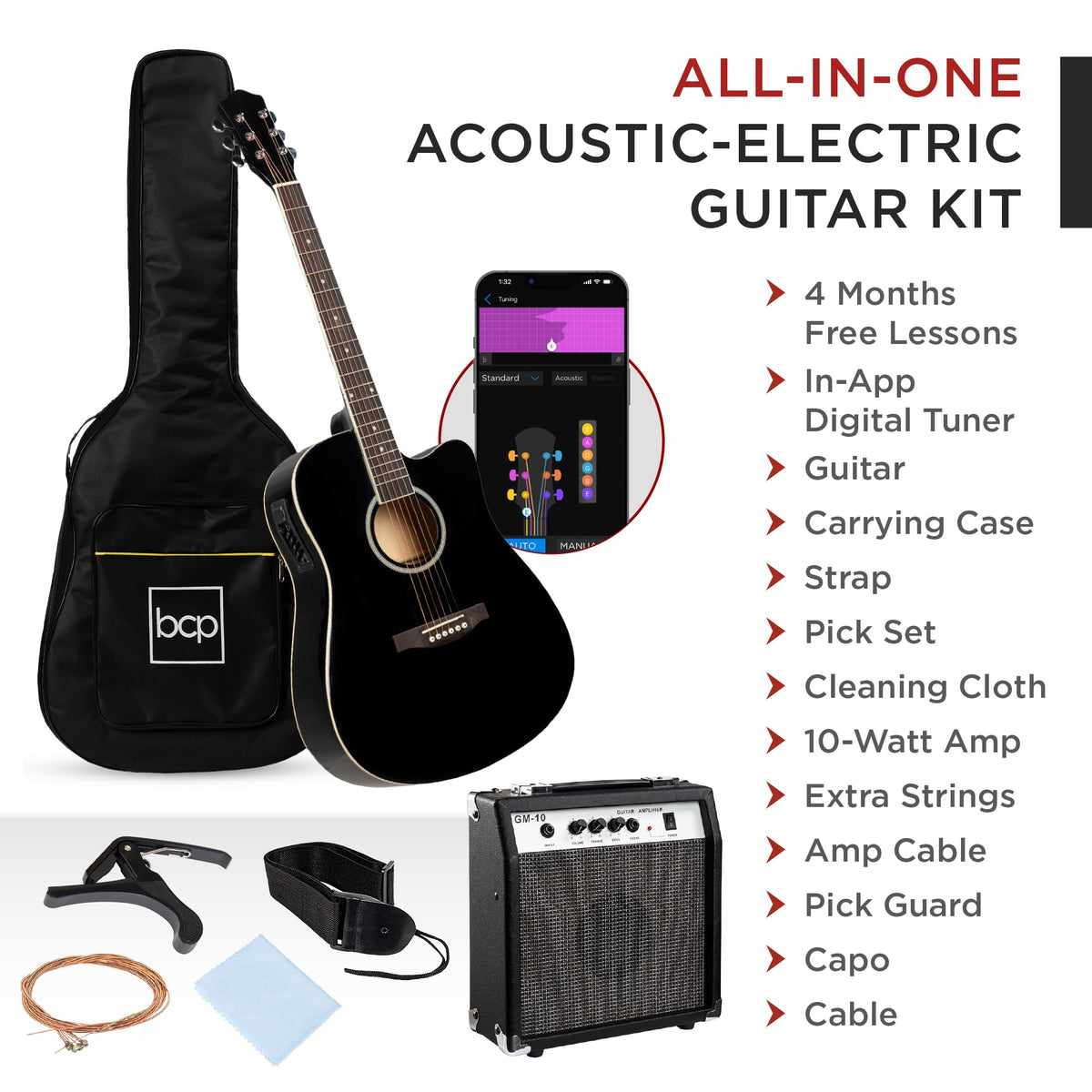 41in All Wood Cutaway Acoustic Electric Guitar Starter Set M84801