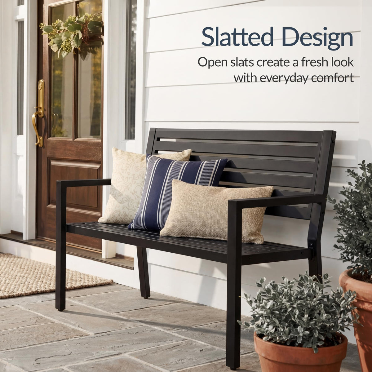 Heavy Duty Steel Outdoor Bench with Armrests J445