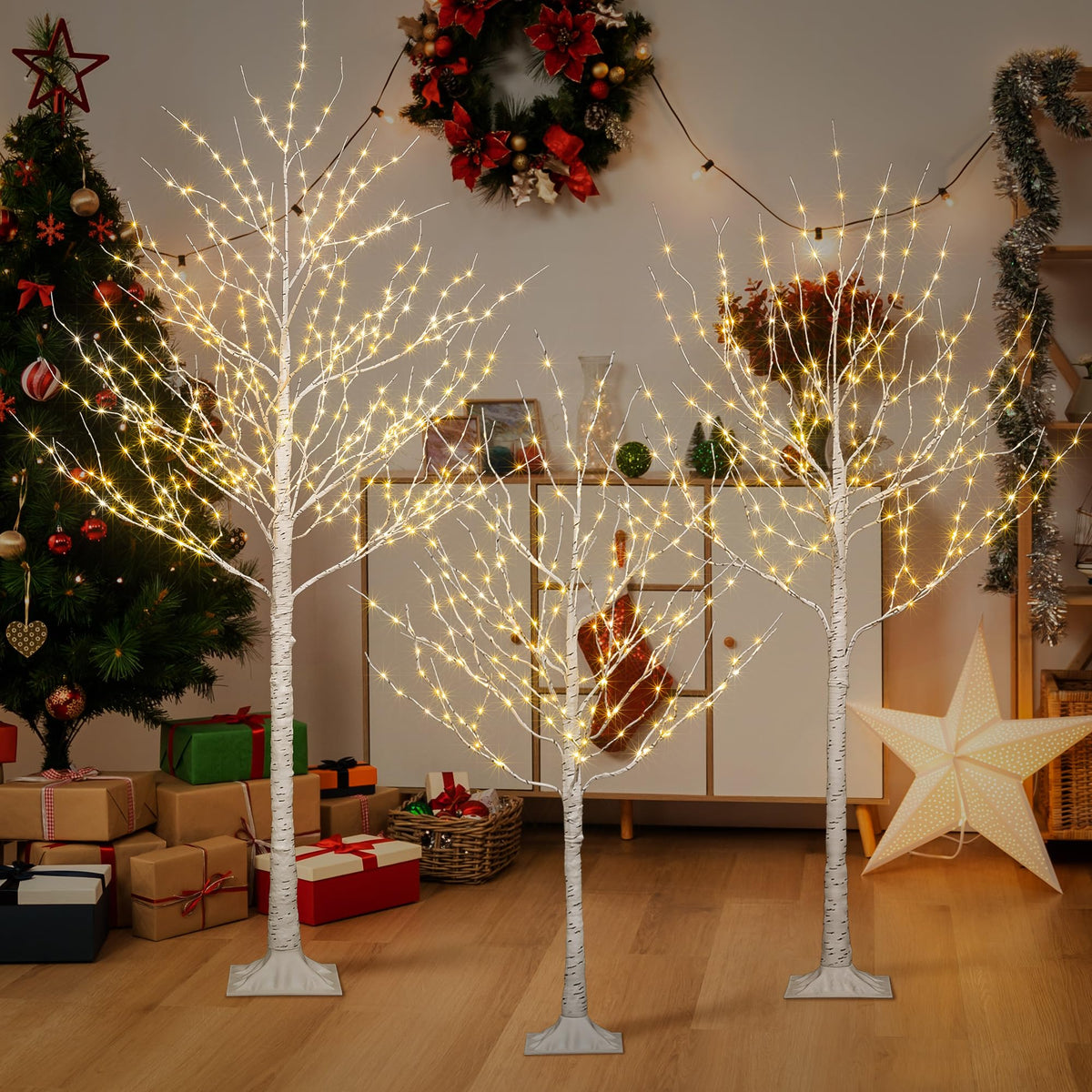 Lighted Birch Twig Tree with Fairy Lights, Pack of 3 Warm White M800440
