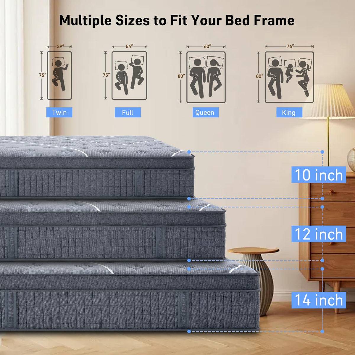 Full Size 12 Inch Gel Memory Foam Pocket Spring Mattress D8425