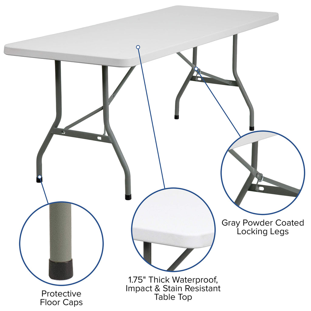 6-Foot Granite White Plastic Folding Table J1995