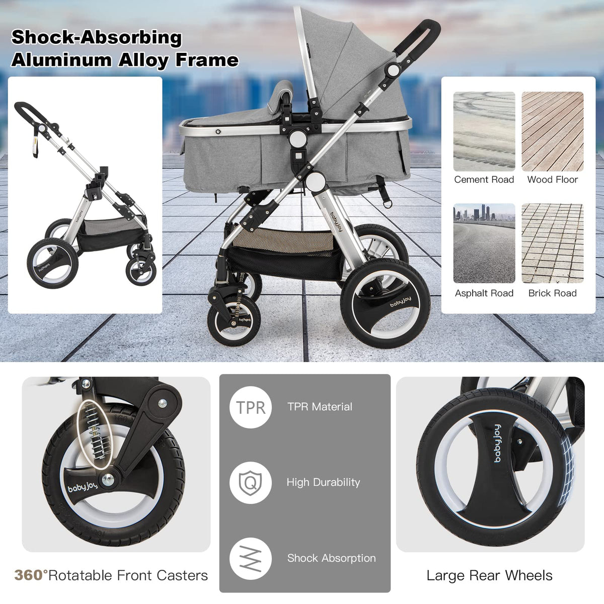 2-in-1 Convertible Bassinet Reclining Stroller E959610