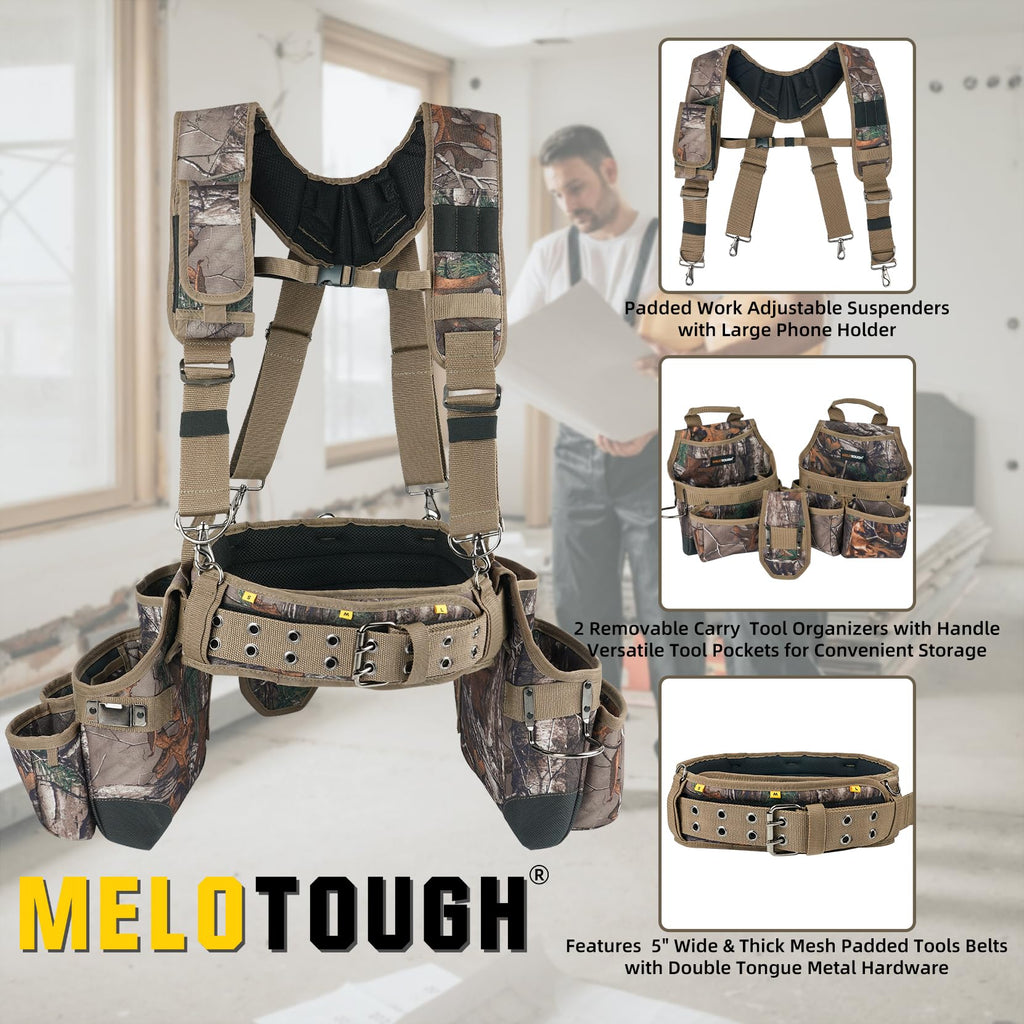 Camo Tool Belt with Suspenders Heavy Duty Carpenter Rig N7941