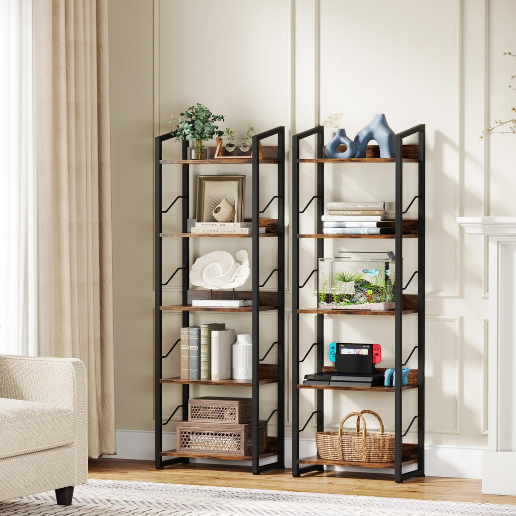 5 Tier Industrial Wood Bookshelf V46022