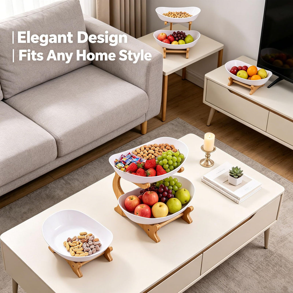3 Tier Oval Fruit Basket with Bamboo Stand A65148