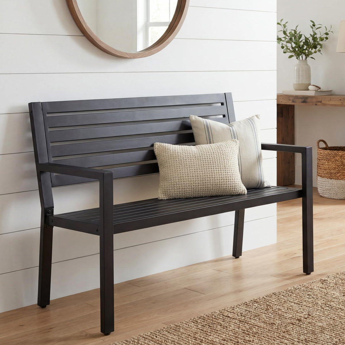Heavy Duty Steel Outdoor Bench with Armrests J445
