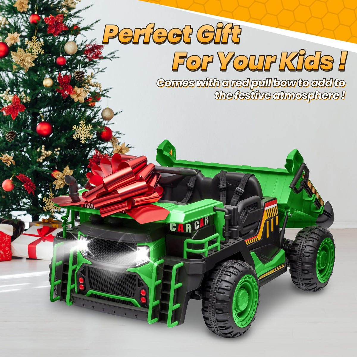 Green 24V Ride On Dump Truck with Electric Dump Bed T13323