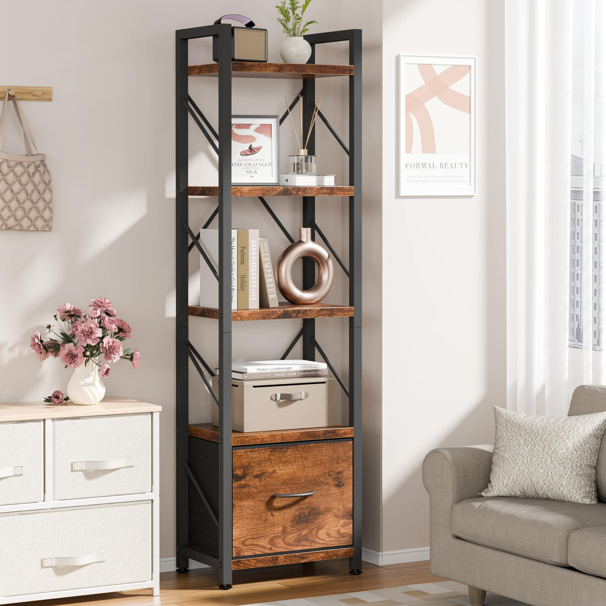 5 Tier Bookshelf with Drawer W25046