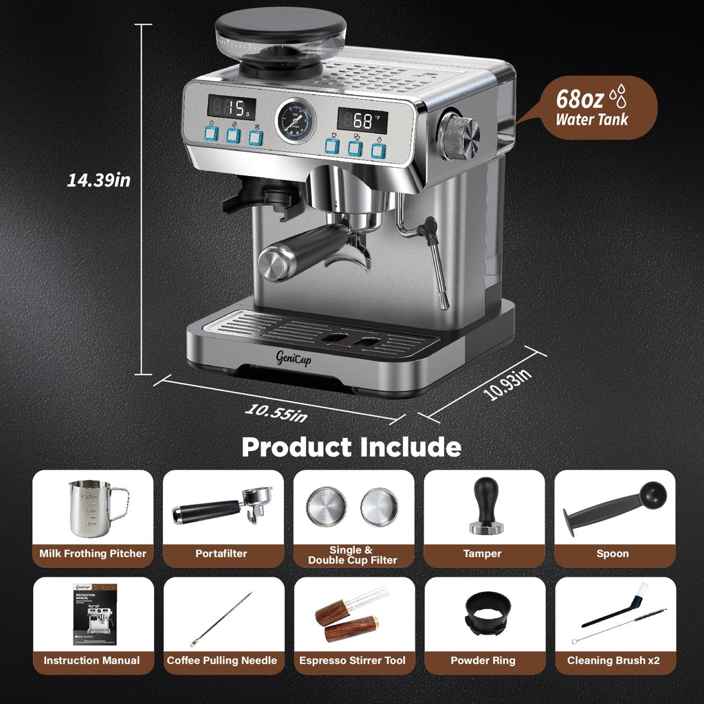 Espresso Machine with Grinder 20 Bar 68oz Water Tank M8317