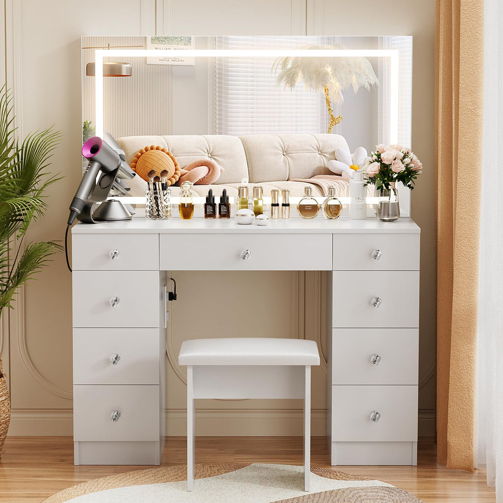 Vanity with Lighted Mirror and 9 Drawers N5687