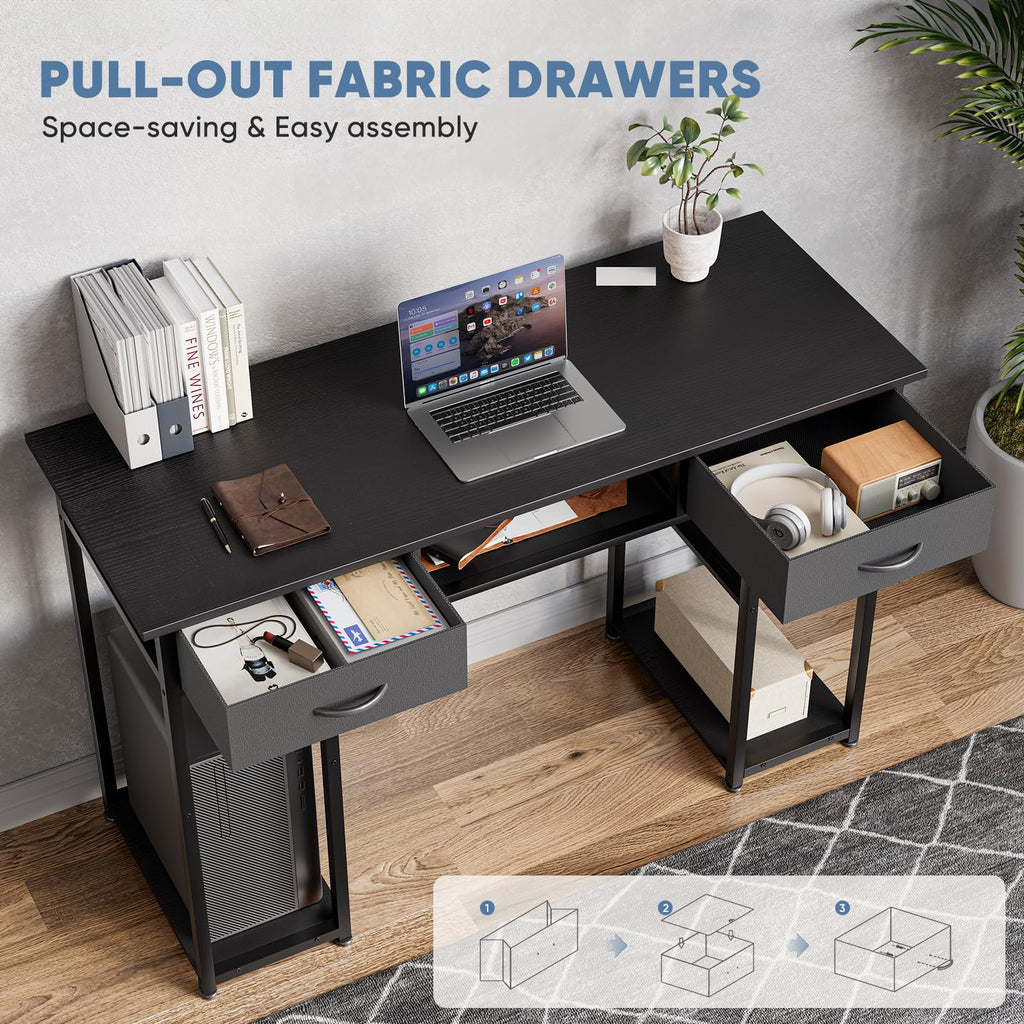 48-Inch Computer Desk with Drawers and Hook J6095