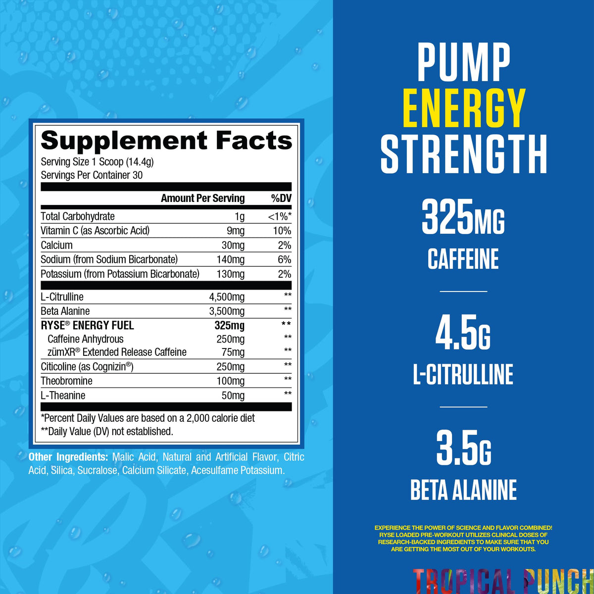 Pre Workout Powder Tropical Punch 300mg Caffeine 30 Servings T139