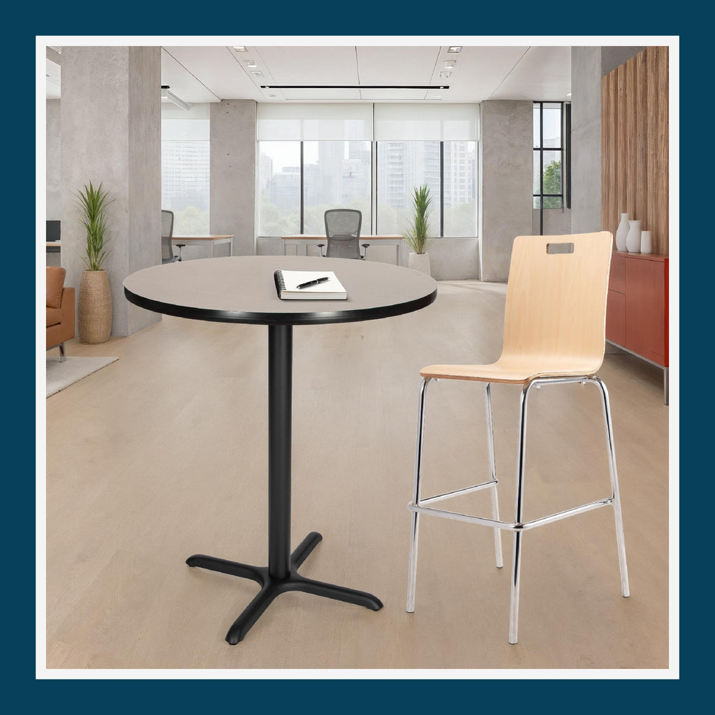Round 36 in Diameter 42 in Bar Height Black Frame Gray Laminate Cafe Table Q66883