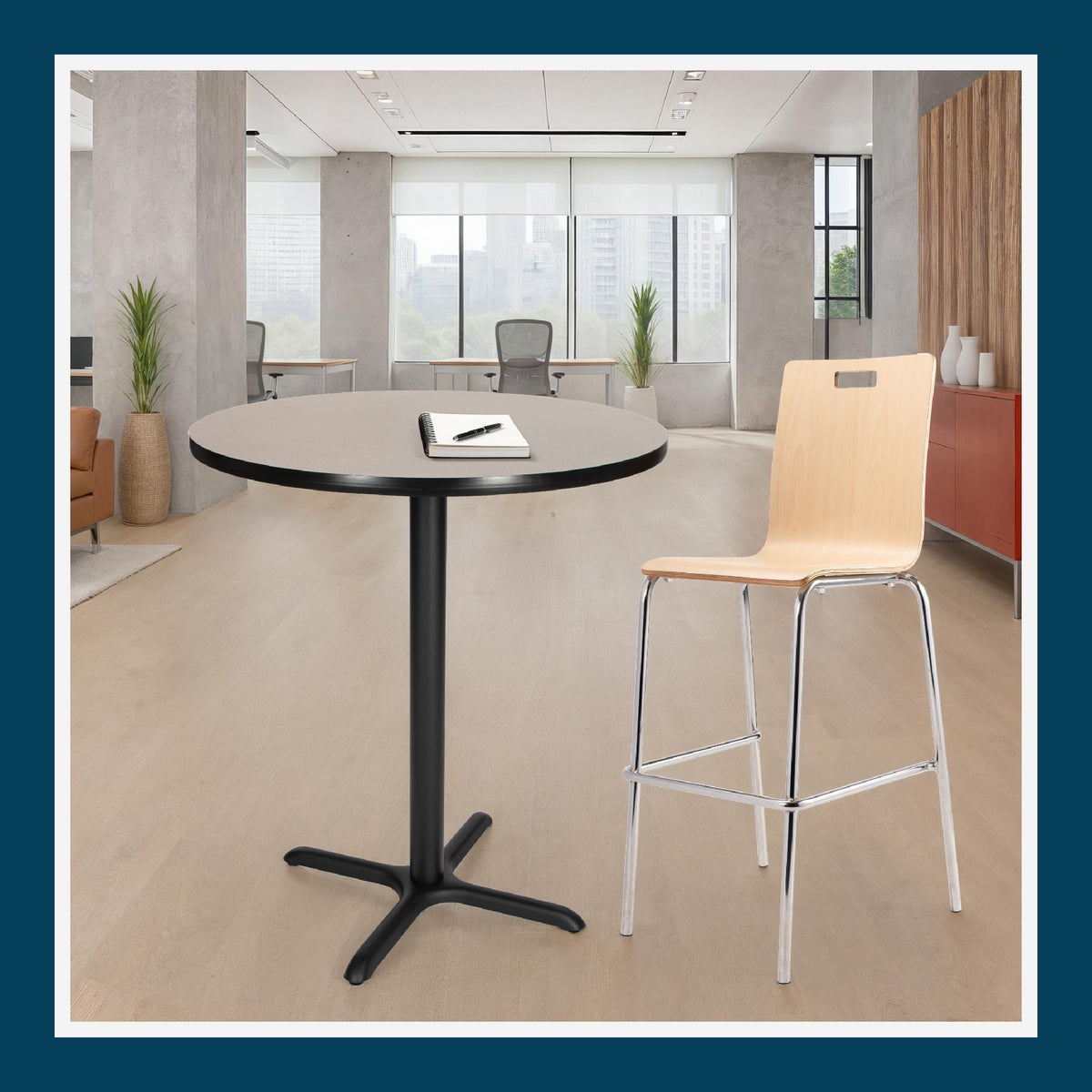 Round 36 in Diameter 42 in Bar Height Black Frame Gray Laminate Cafe Table Q66883
