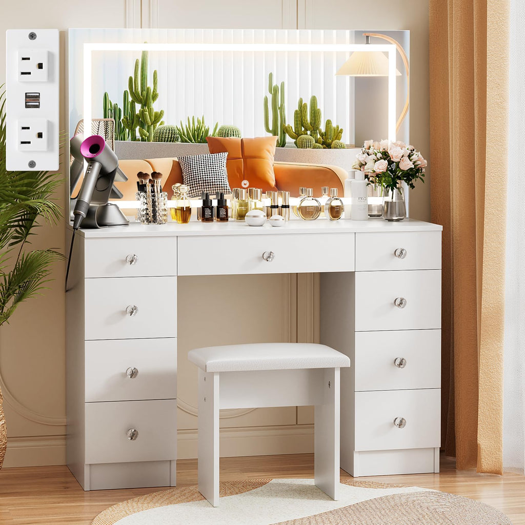 Vanity with Lighted Mirror and 9 Drawers N5687