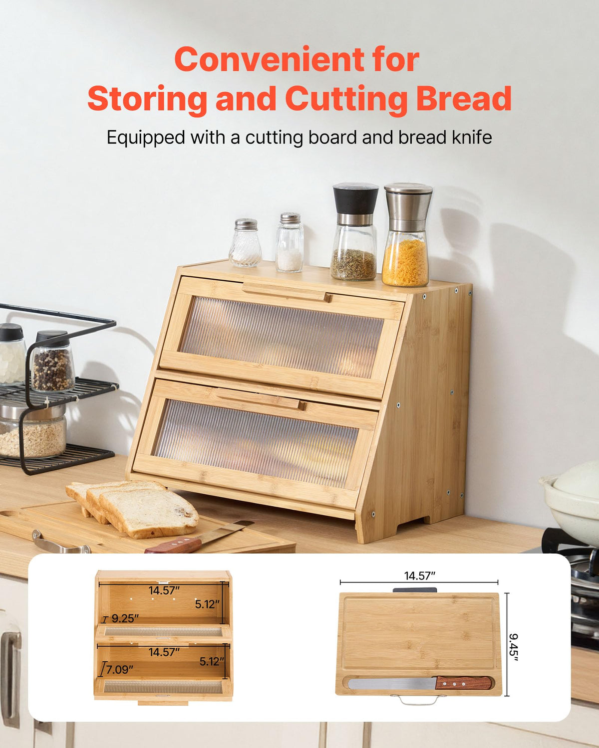 Large Capacity Bamboo Bread Box V3858