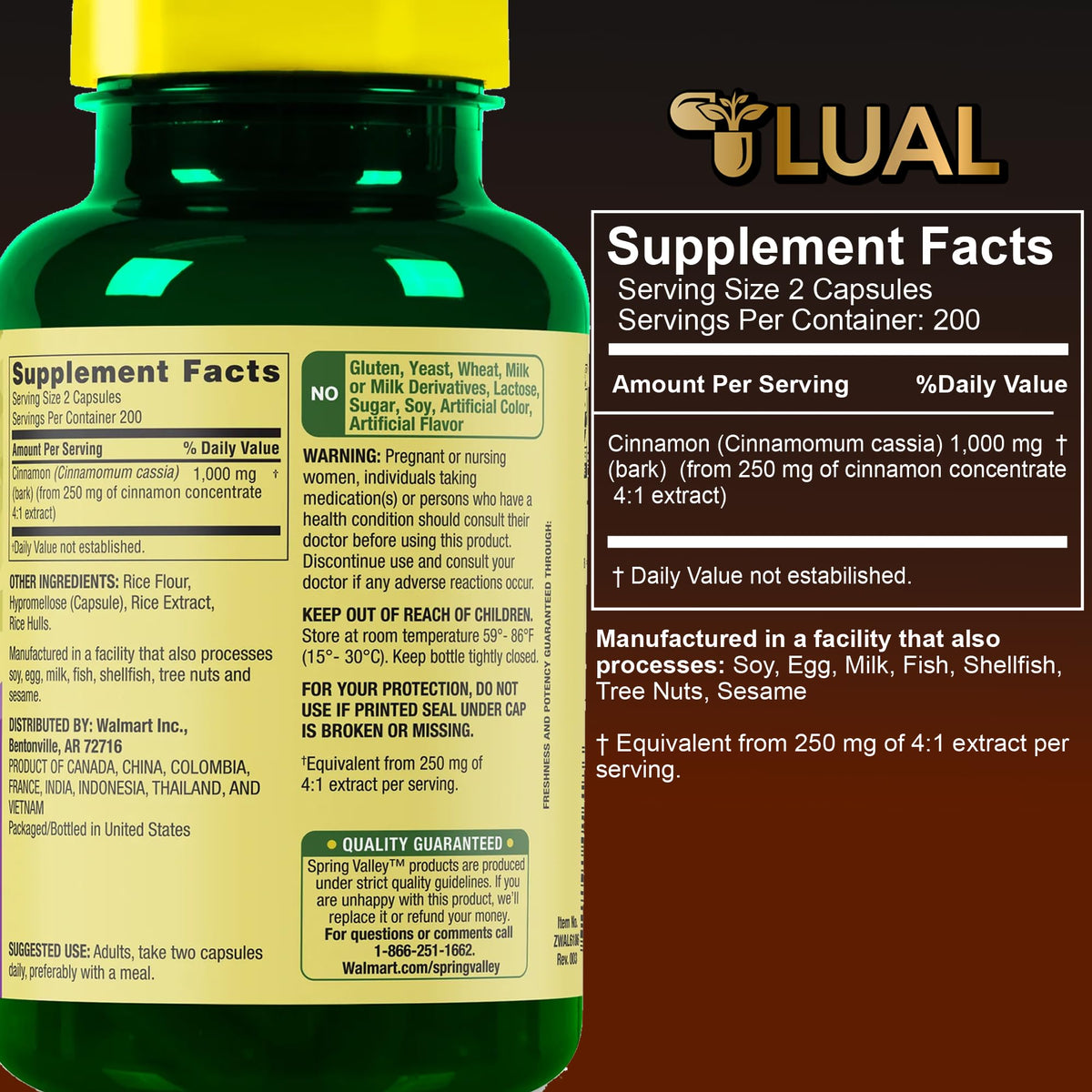 Cinnamon Supplement 1000mg 400 Vegetarian Capsules H97337