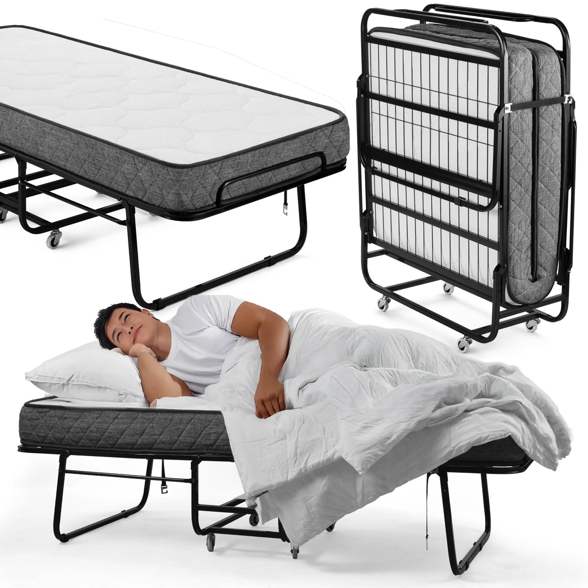 Folding Bed with Mattress Twin Size 5-inch Memory Foam U641729