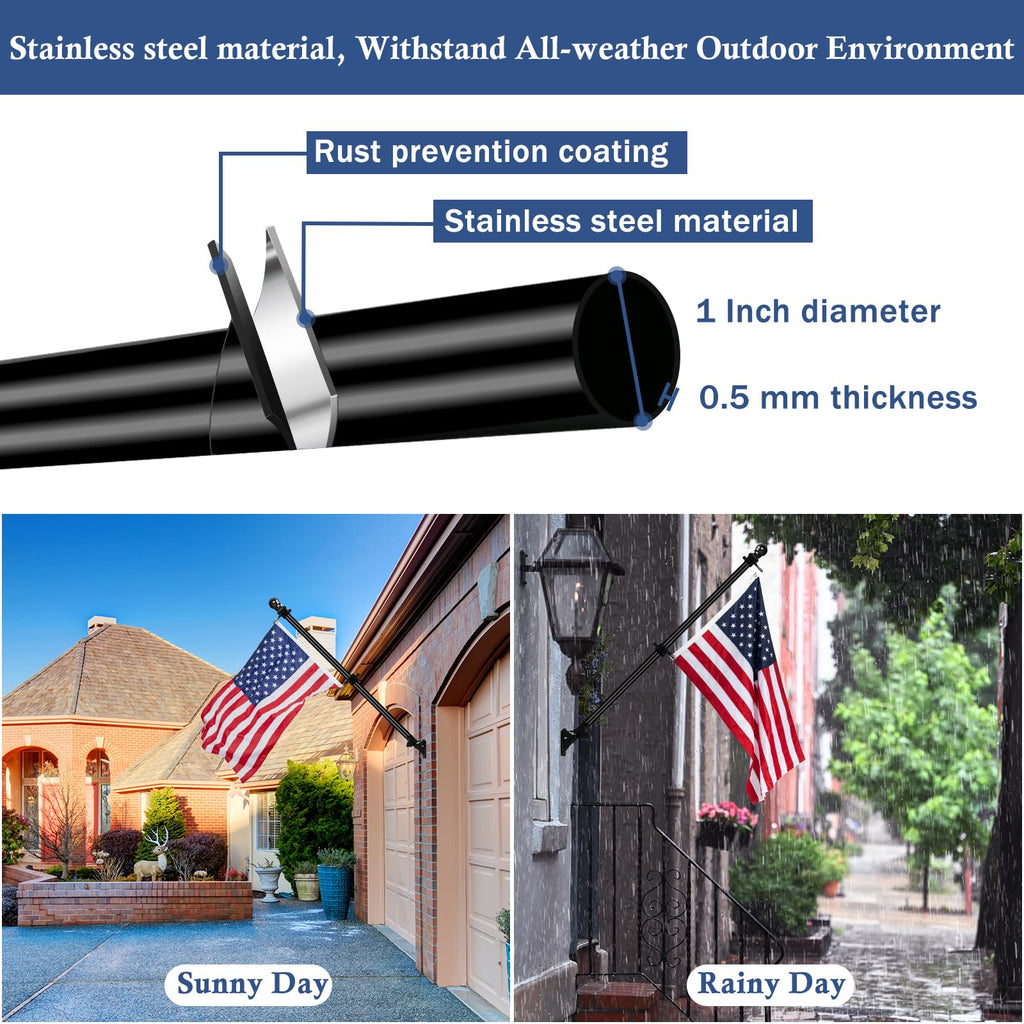 5FT Stainless Steel Wall Mounted Flag Pole Kit with Holder H803
