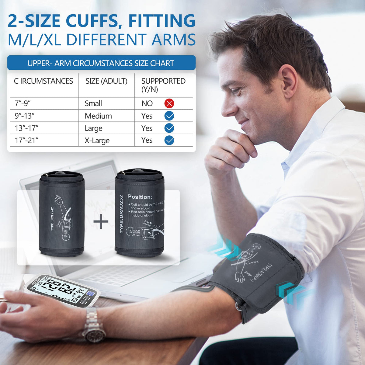 Upper Arm Blood Pressure Machine with 2 Size Cuffs and Backlit LCD Z1272