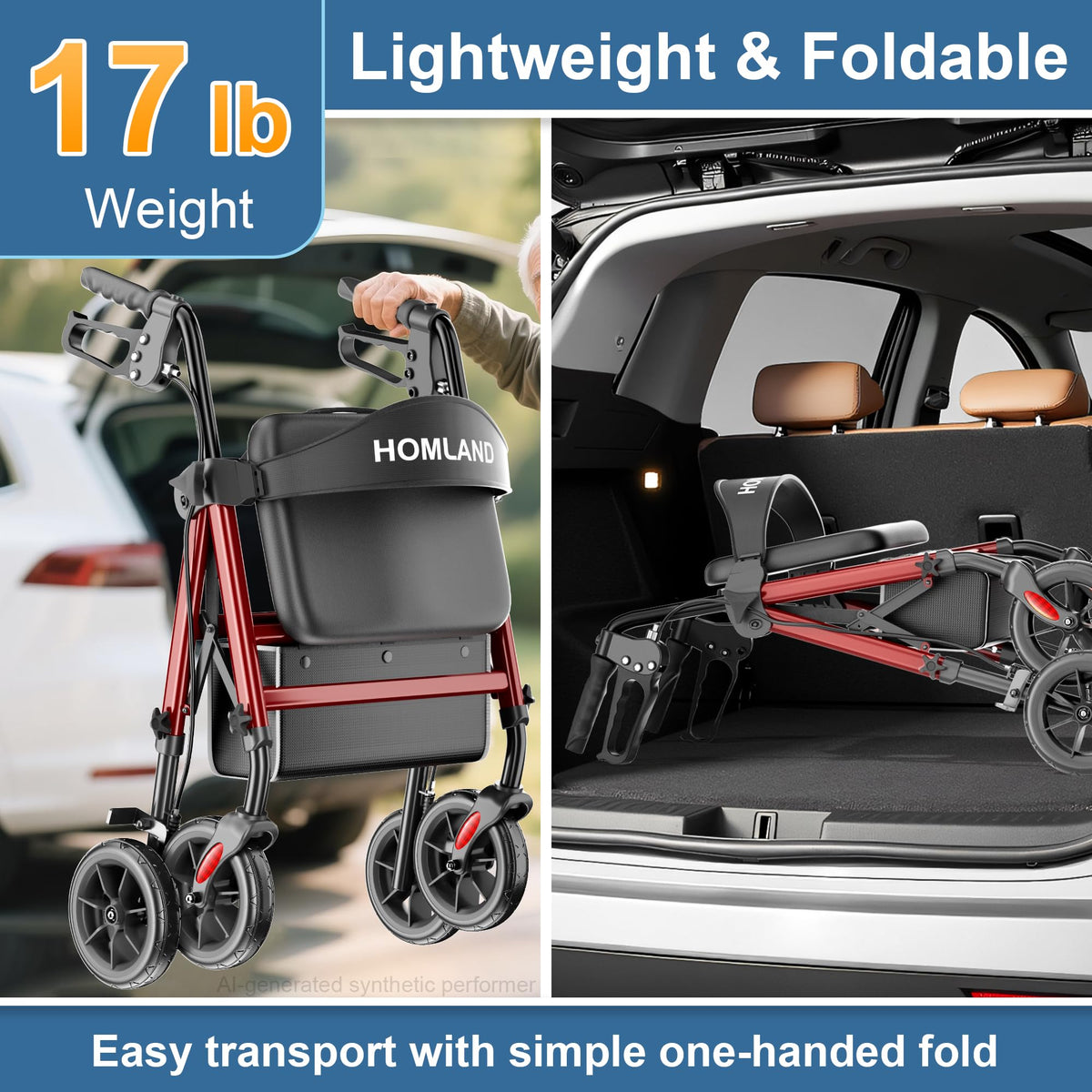 Foldable Walker with Seat, 17lb Lightweight T858
