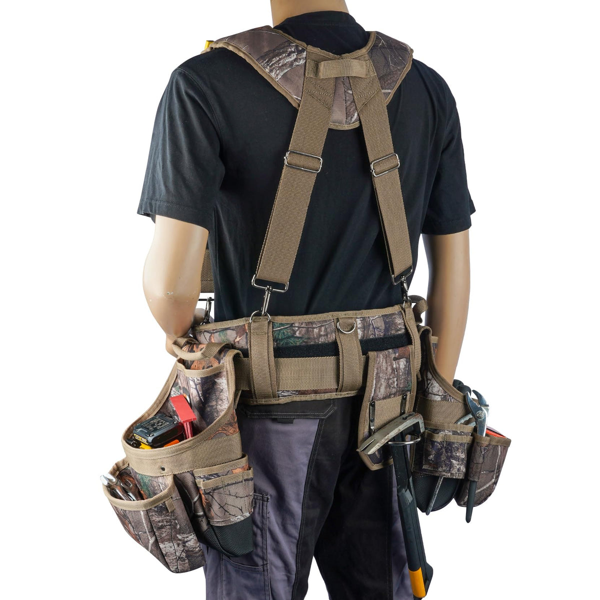Camo Tool Belt with Suspenders Heavy Duty Carpenter Rig N7941