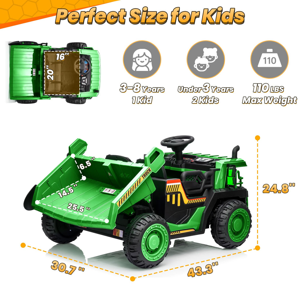 Green 24V Ride On Dump Truck with Electric Dump Bed T13323