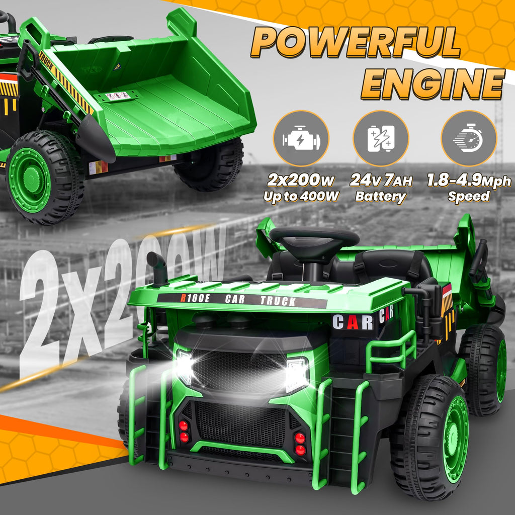Green 24V Ride On Dump Truck with Electric Dump Bed T13323