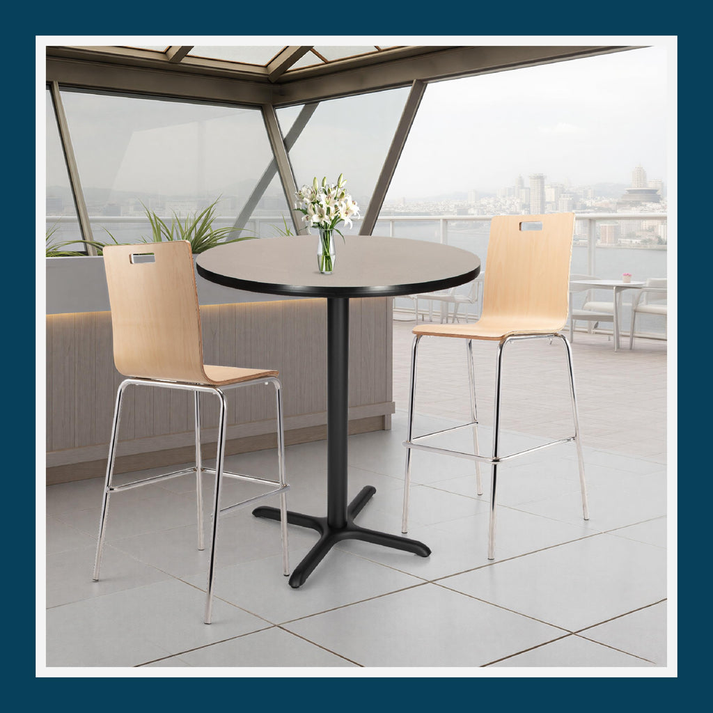 Round 36 in Diameter 42 in Bar Height Black Frame Gray Laminate Cafe Table Q66883