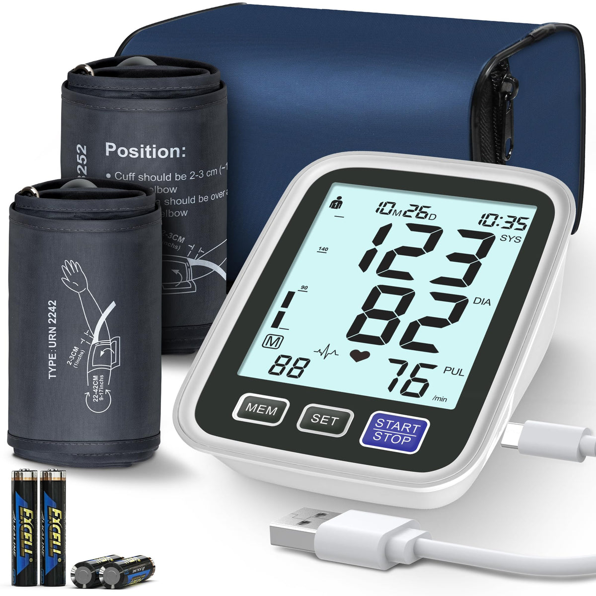 Upper Arm Blood Pressure Machine with 2 Size Cuffs and Backlit LCD Z1272