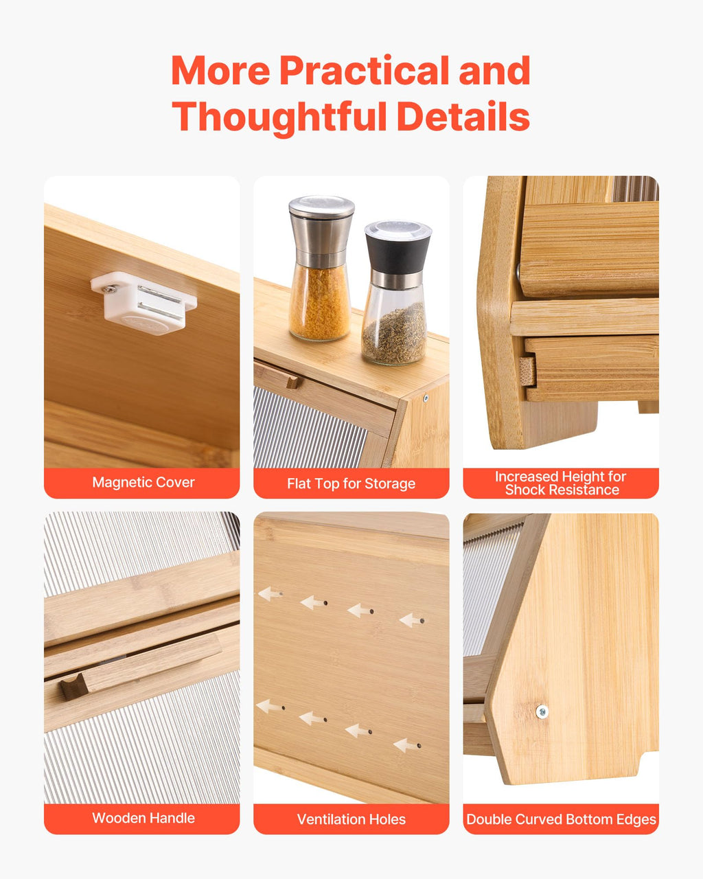 Large Capacity Bamboo Bread Box V3858