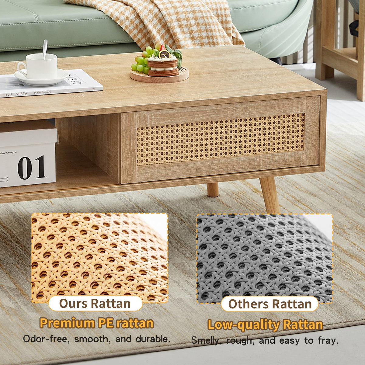 Rattan Coffee Table with Sliding Door Storage R25722