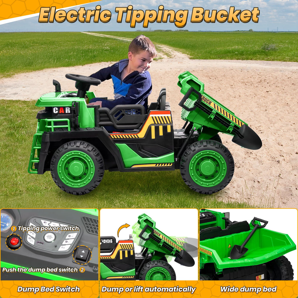 Green 24V Ride On Dump Truck with Electric Dump Bed T13323