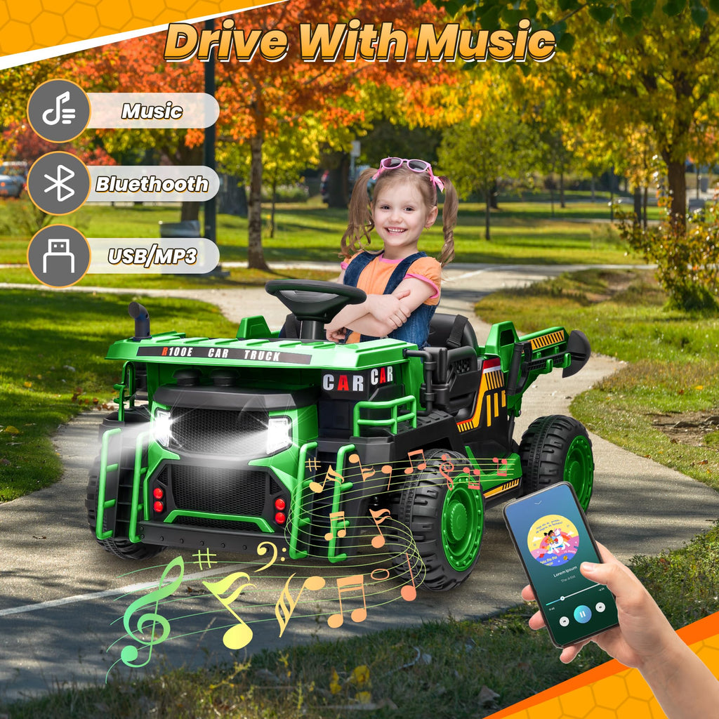 Green 24V Ride On Dump Truck with Electric Dump Bed T13323