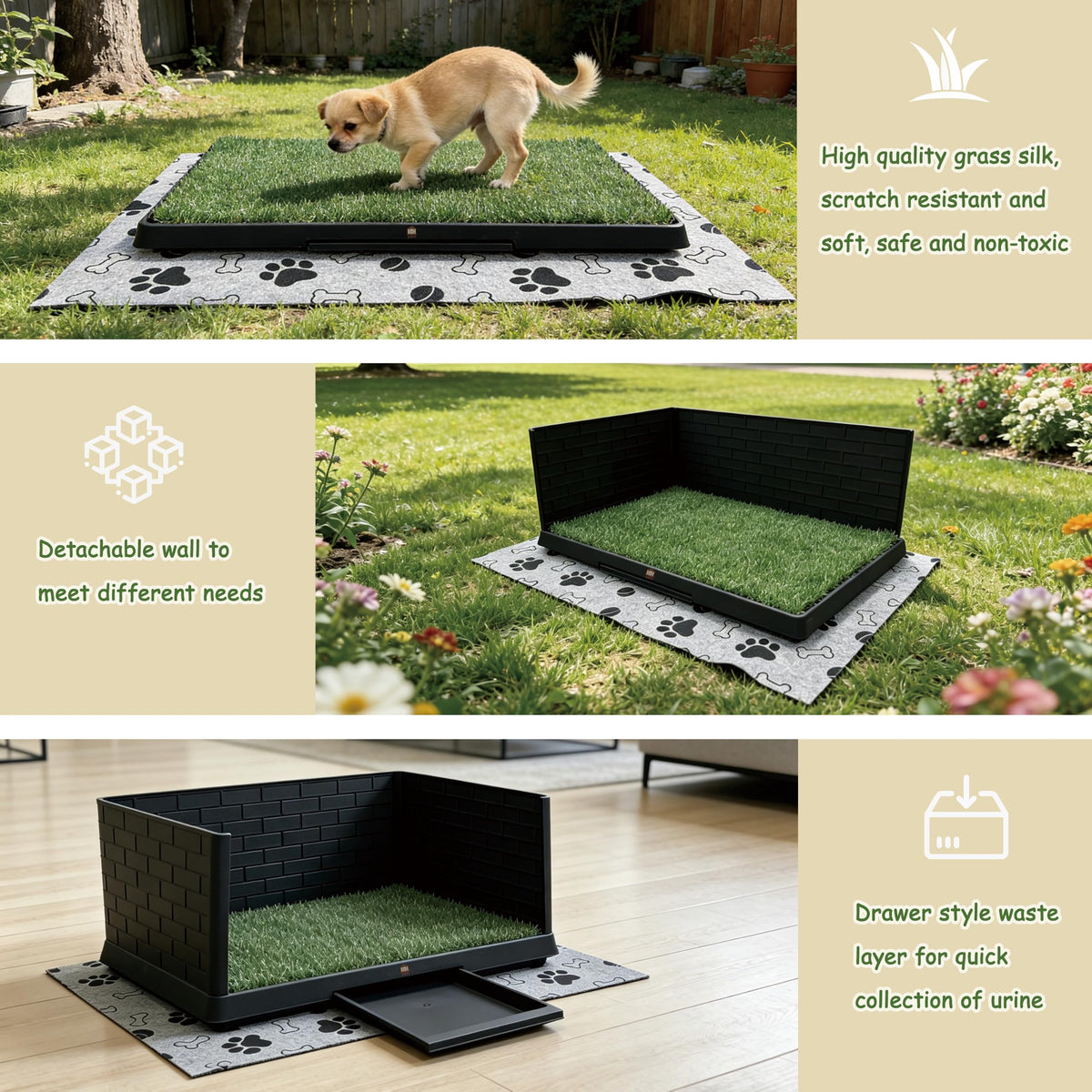Dog Grass Pad with Tray, 30" X 20", with 2 Reusable Grass Pads P3664