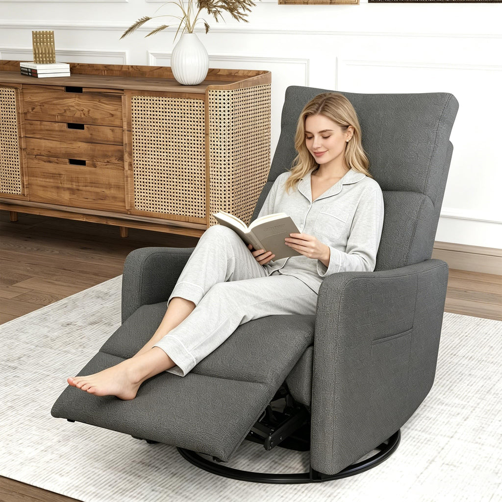 29" Electric Power Swivel Rocking Recliner Chair Dark Gray D69891