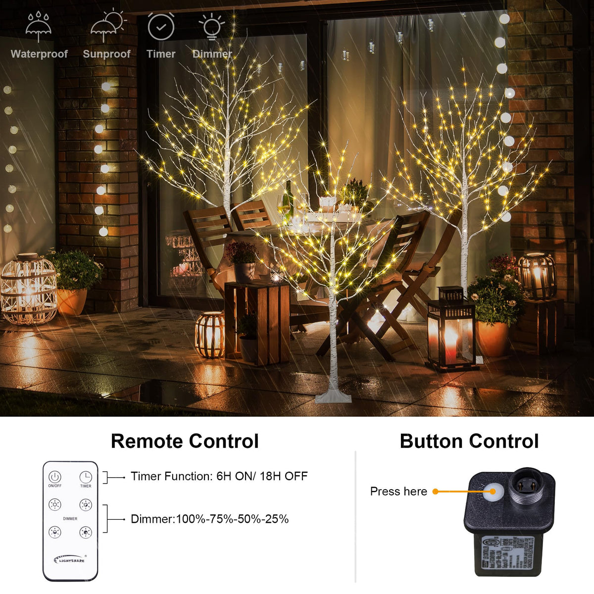 Lighted Birch Twig Tree with Fairy Lights, Pack of 3 Warm White M800440